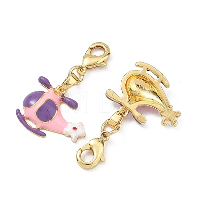 Helicopter Brass Enamel Pendant Decorations KK-B198-04G-1