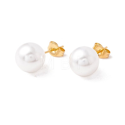 6 Pair Shell Pearl Round Ball Stud Earrings EJEW-A067-18A-1