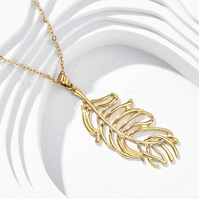 304 Stainless Steel Leaf Pendant Necklaces NJEW-H059-29A-G-1