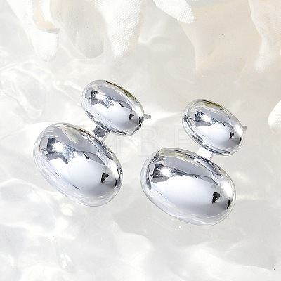 304 Stainless Steel Oval Stud Earrings EJEW-M073-08P-1