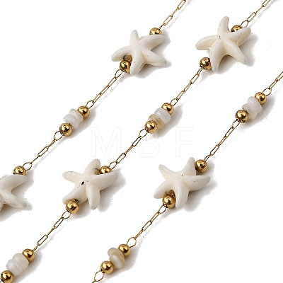Handmade 304 Stainless Steel Synthetic Turquoise Starfish Link Chains CHS-L032-13G-03-1