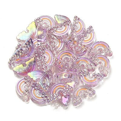 UV Plating Rainbow Iridescent Acrylic Enamel Beads OACR-G012-08D-1