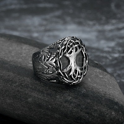 Retro 316 Stainless Steel Tree of Life Finger Rings FIND-PW0020-09G-1