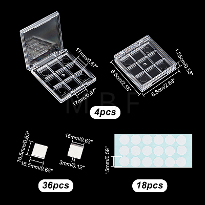 Olycraft 4Pcs DIY Refillable Plastic 9 Compartments Eyeshadow Palettes Sub Boxes DIY-OC0011-32-1