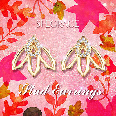 SHEGRACE 925 Sterling Silver Gold Plated Stud Earrings JE668C-1