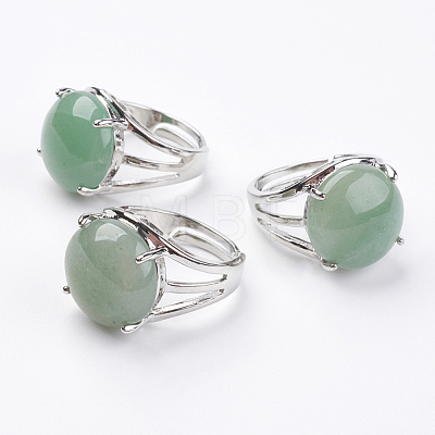 Adjustable Natural Green Aventurine Finger Rings X-RJEW-F075-01K-1