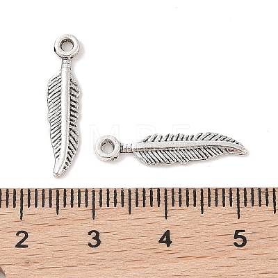 Tibetan Style Alloy Feather Pendants TIBEP-24166-AS-RS-1