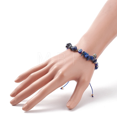 Natural Lapis Lazuli Chips & Resin Evil Eye Braided Bead Bracelet BJEW-JB08495-03-1