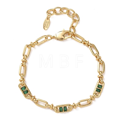 Oval & Paperclip Brass Micro Pave Cubic Zirconia Link Chain Bracelets for Women BJEW-D458-01G-05-1