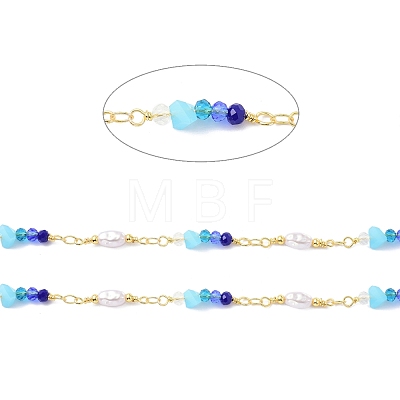 Brass & ABS Beads & Glass Beaded Chain CHC-D029-20G-1