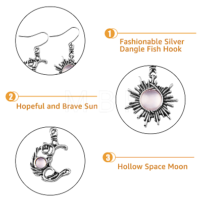 FIBLOOM 8 Sets 8 Colors Sun & Moon Glass Asymmetrical Earrings EJEW-FI0002-05-1