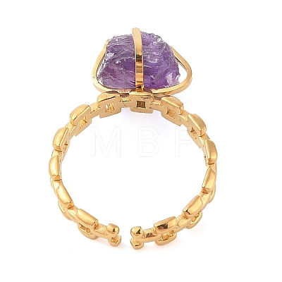 Nuggets Natural Amethyst Charms Four Prong Finger Rings for Women RJEW-Z051-02G-02-1