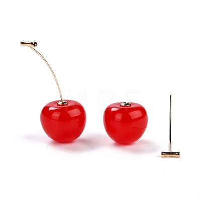 Lifelike Cherry Resin Dangle Stud Earrings EJEW-F274-01D-1