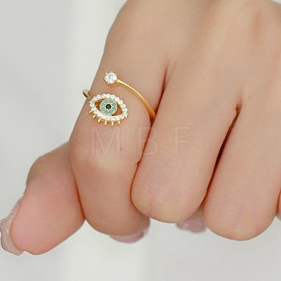 Cubic Zirconia Horse Eye Open Cuff Rings for Women RJEW-F148-01G-1