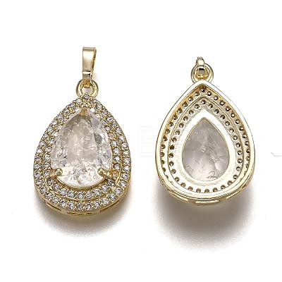 Golden Plated Brass Micro Pave Clear Cubic Zirconia Pendants ZIRC-F123-04A-1
