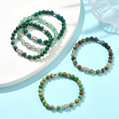 6mm Gemstone Round Beaded Stretch Bracelets BJEW-JB10923-1