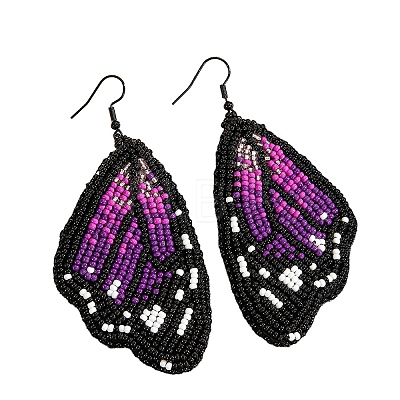 Bohemian Style Green Butterfly Wing Glass Bead Handmade Dangle Earrings GG1438-1