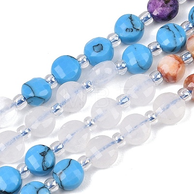 Dyed Natural White Jade & Red Netstone & Quartz Crystal & K2 Stone & Synthetic Turquoise Beads Strands G-Z135-B03-1