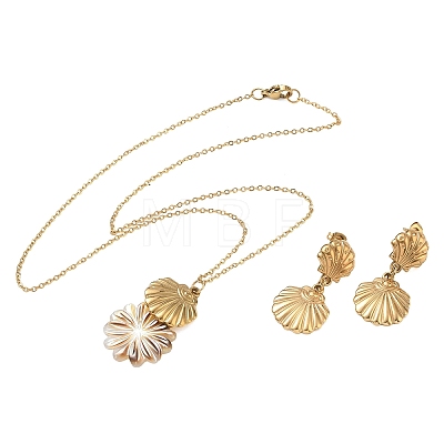 304 Stainless Steel Shell Pendant Necklaces & Stud Earrings Sets SA-CBA2C2A-05G-1