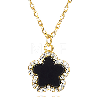 S925 Silver Black Agate Flower Pendant Necklaces FY9734-2-1