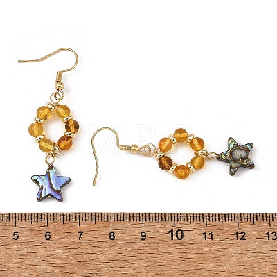 Star Natural Amber & Abalone Shell/Paua Shell Dangle Earrings EJEW-JE07358-01-1