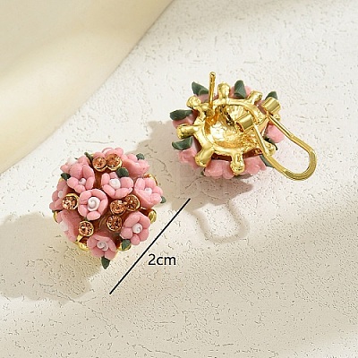 Plastic 3D Flower Hoop Earrings with Cubic Zirconia XJ8294-1-1
