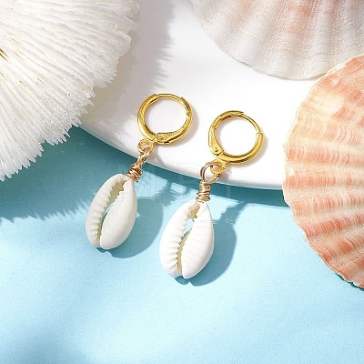 Natural Mixed Cowrie Shell Hoop Earrings EJEW-JE05777-1