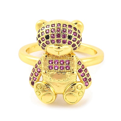 Bear Brass Micro Pave Cubic Zirconia Open Cuff Ring for Women RJEW-U003-23H-G-1