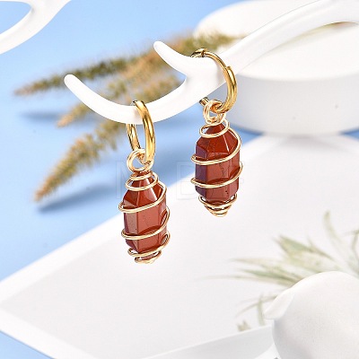 Copper Wire Wrapped Natural Red Jasper Dangle Earrings for Women EJEW-JE04628-04-1