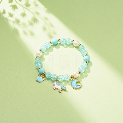 Acrylic Imitation Pearl Stretch Bracelet with Alloy Enamel Charms for Women BJEW-JB08448-1