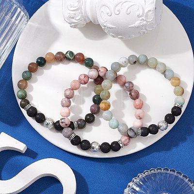 3Pcs Natural Mixed Gemstone Stretch Bracelets Sets BJEW-JB10954-1