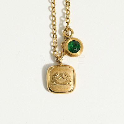 Stainless Steel Pace Green Cubic Zirconia Birthstone Zodiac Gemini Pendant Necklaces for Women ZA6688-1-1
