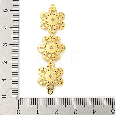 Brass Pave Clear Cubic Zirconia Three Flower Links Connector Charms KK-P277-61G-1