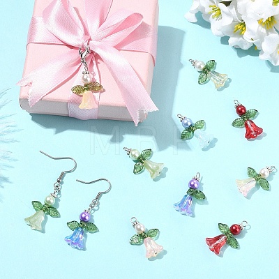 30Pcs 6 Styles Glass with Acrylic Pendants PALLOY-YW00186-1