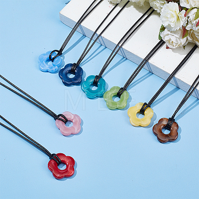 ANATTASOUL 8Pcs 8 Colors Acrylic Flower Pendant Necklaces Set NJEW-AN0001-50-1
