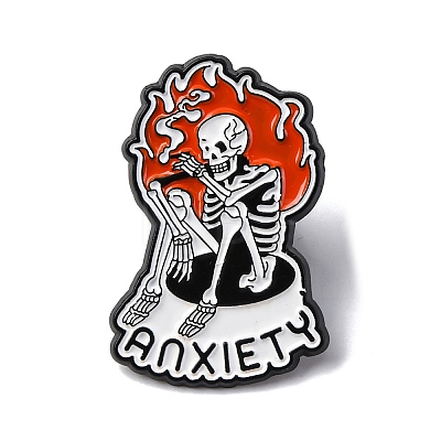 The Anxiety Skeleton with Fire Enamel Pins JEWB-Q015-10A-1