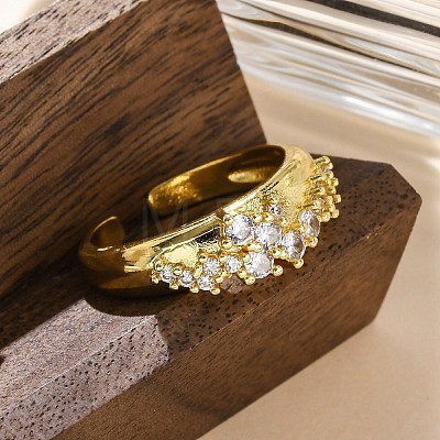 Brass Micro Pave Clear Cubic Zirconia Cuff Rings for Women RJEW-Q009-04G-1