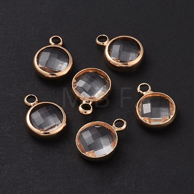 Golden Tone Brass Glass Flat Round Charms GLAA-M003-A-21G-1