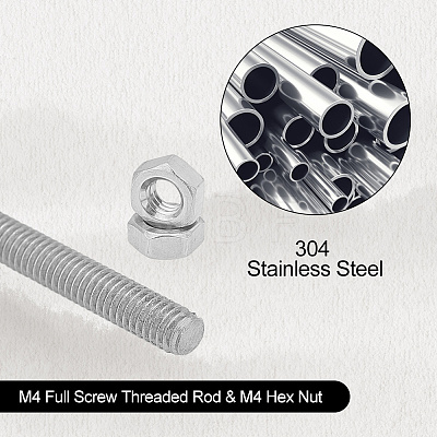 AHADERMAKER 304 Stainless Steel M4 Full Screw Threaded Rod & M4 Hex Nut STAS-GA0001-48A-1