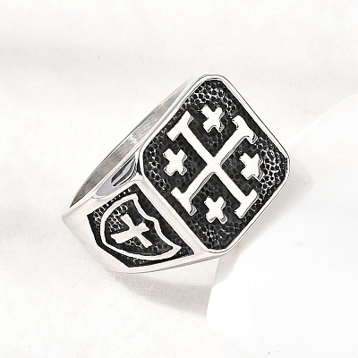 Jerusalem Cross 304 Stainless Steel Finger Rings for Men RJEW-D339-01A-AS-1