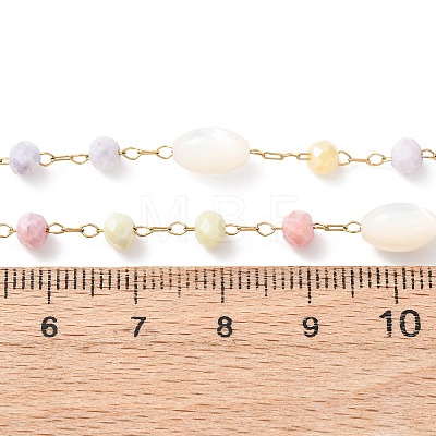 Glass Round Beads & Natural Shell Barrel Beads Link Bracelets BJEW-G774-03G-1