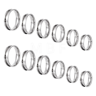 12Pcs 6 Size 201 Stainless Steel Grooved Finger Ring Settings RJEW-TA0001-05P-1