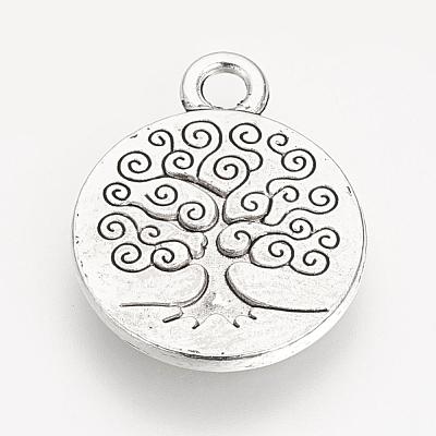 Tibetan Style Alloy Flat Round with Tree of Life Pendants X-TIBEP-Q043-314-RS-1