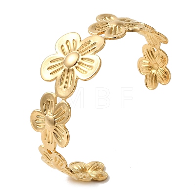 Stainless Steel Flower Open Cuff Bangles for Women BJEW-G719-13G-1