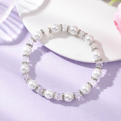 Pearlized Glass Pearl Round Beads Stretch Bracelets for Women BJEW-JB12740-1