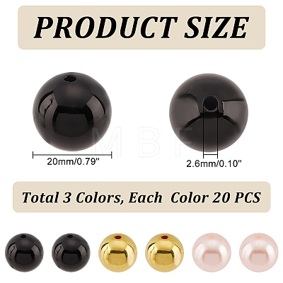   60Pcs 3 Colors Custom Resin Imitation Pearl Beads RESI-PH0001-95-1