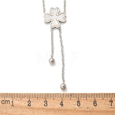 304 Stainless Steel Shell Pearl Clover Pendant Double Layered Necklaces for Women NJEW-U036-01P-1