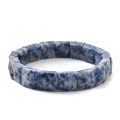 Sqaure Natural Blue Spot Jasper Beads Stretch Bracelets for Women Men BJEW-C097-06K-1