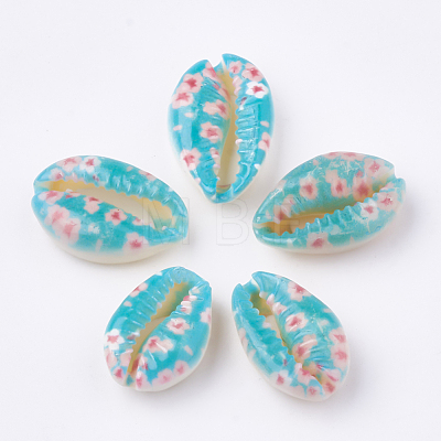 Printed Cowrie Shell Beads X-SHEL-S274-27H-1