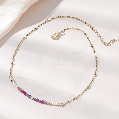 3.5MM Faceted Round Natural Amethyst & Rhodonite & Ruby and Potato Pearl Beaded Necklaces NJEW-JN05976-02-1